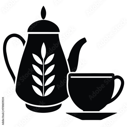 herbal tea pot and cup vector icon