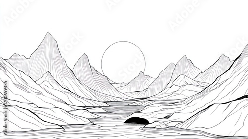 Mountain landscape line drawing