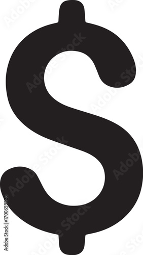 Bold Black Silhouette Of A Dollar Sign On A White Background currency money