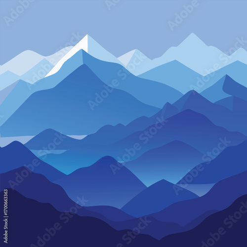Mountain landscape with clouds, Mountain Slope Winter Circle Blue Badge Design Element