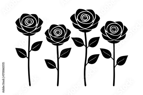 Elegant black rose silhouettes on a white background creating a minimalist floral design perfect for backgrounds stationery and romantic themes with a touch of modern sophistication and beauty