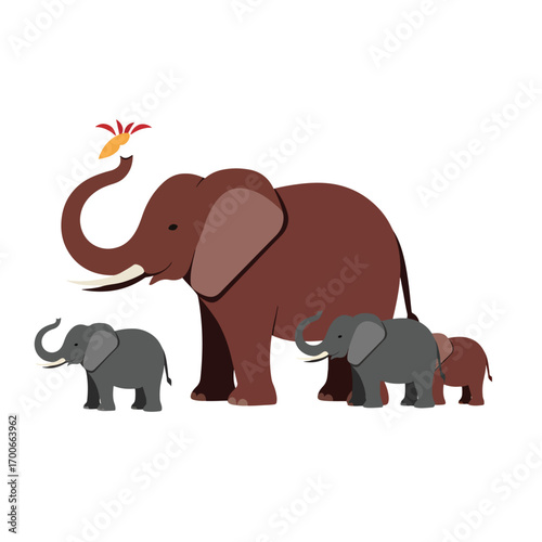 Wallpaper Mural Cute cartoon illustration of a mother elephant and her three calves. Torontodigital.ca