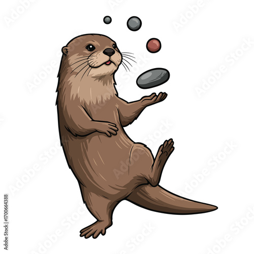Cute otter juggling stones adorable cartoon otter juggling rocks playful otter juggling.