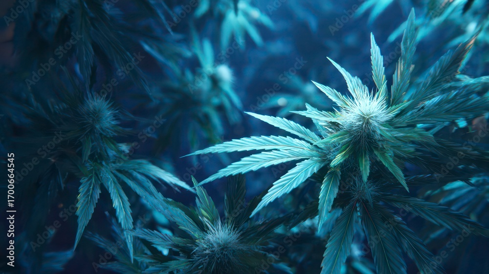 Obraz premium Close up of anime-style cannabis leaves and buds background