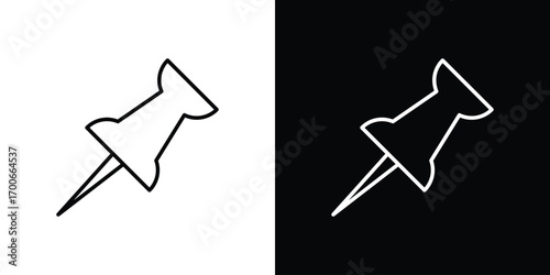 Push pin icon in line design. editable stroke icon.