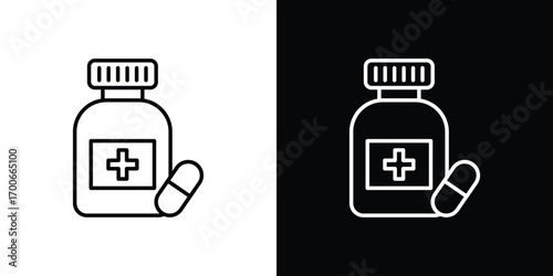 Pill bottle icon in line design. editable stroke icon.