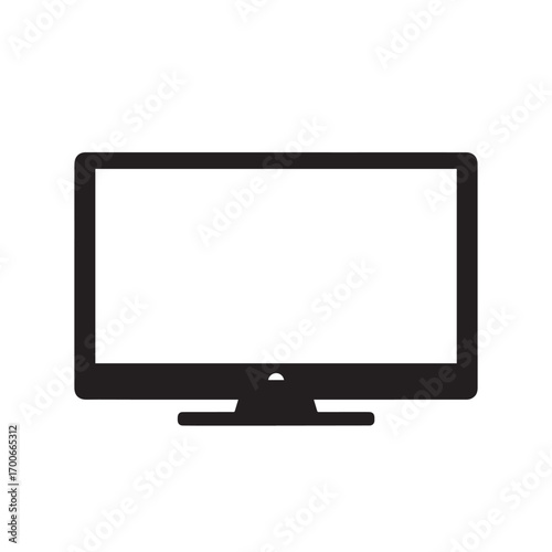 Simple black silhouette icon of a modern flat screen computer monitor on a white background display television