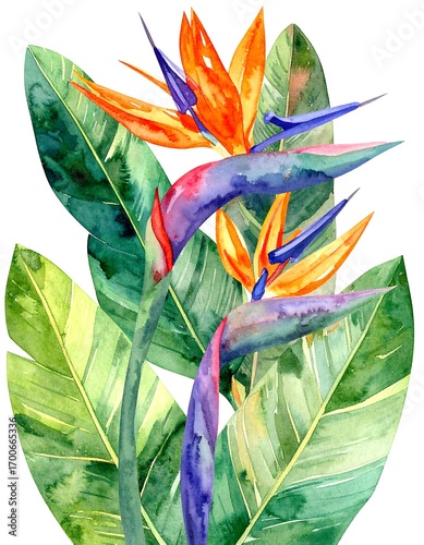 Watercolor tropical flower bouquet