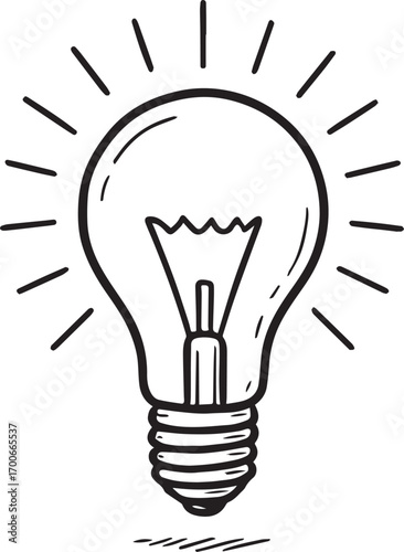 Illuminating Idea: An intricately detailed line drawing of a lit light bulb radiates inspiration, illustrating the spark of imagination and the dawn of new ideas.