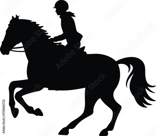 Horse rider silhouette vector, equestrian sport design, jockey riding horse artwork, horseback riding illustration, animal silhouette graphic, racing and training element
