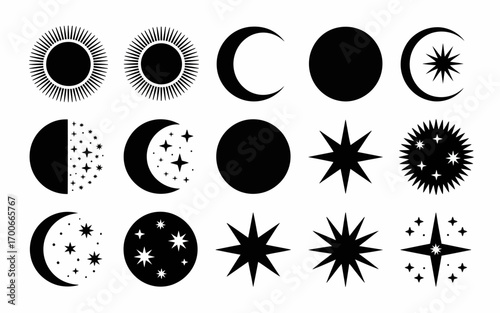 Vector art of collection of moon and star silhouette vector design