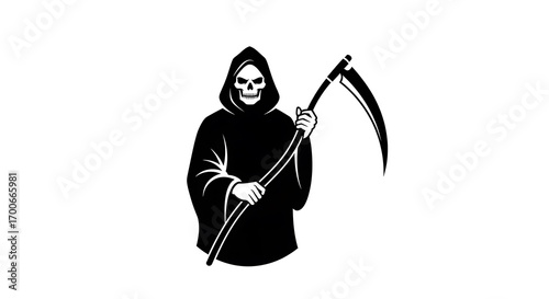 Grim Reaper Scythe Silhouette Illustration — Dark Halloween Icon for Posters, Gaming & Horror Themes
