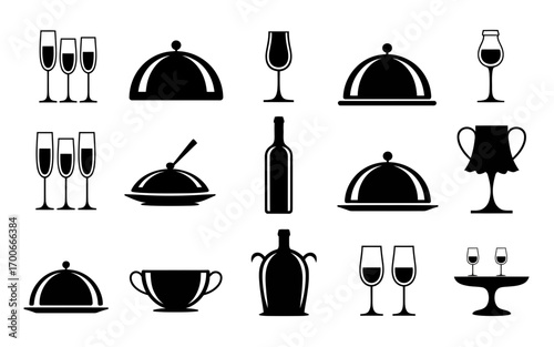 Vector art of black silhouettes of restaurant tableware