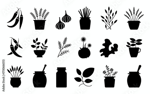 Vector art of collection of herbs and spices sillouette icons
