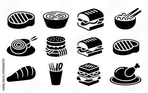 Vector art of silhouette set of restaurant food