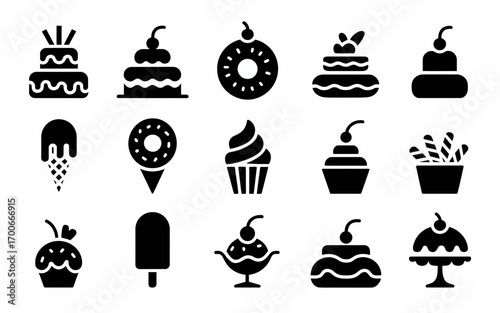 Vector art of black silhouette of various desserts