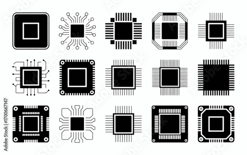 Vector art of set of microchip and processor icons