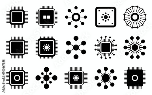 Vector art of set of computer chip icons, cpu processor
