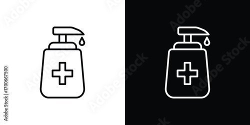 Hand sanitizer icon in line design. editable stroke icon.