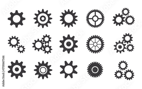 Vector art of set of gear icons for mechanical engineering