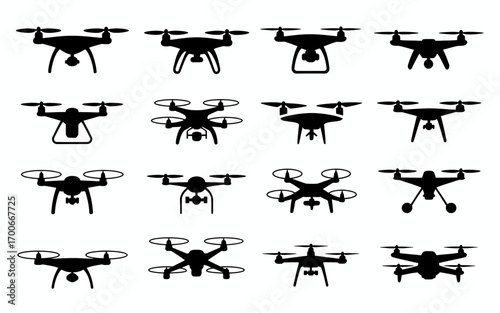 Vector art of drone icons for aerial photography and delivery