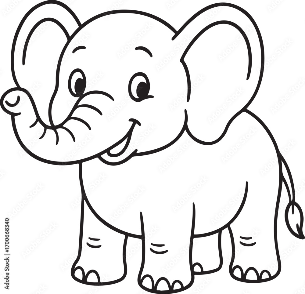 Naklejka premium hand drawn vector doodle illustration of Cartoon Elephant Outline coloring page for kids line art