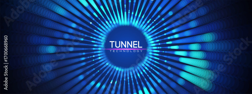Quantum background tunnel with abstract portal and AI wormhole for dot tech or space cyber illustration. Technology code vector and line matrix with pattern graphic and hole science design.