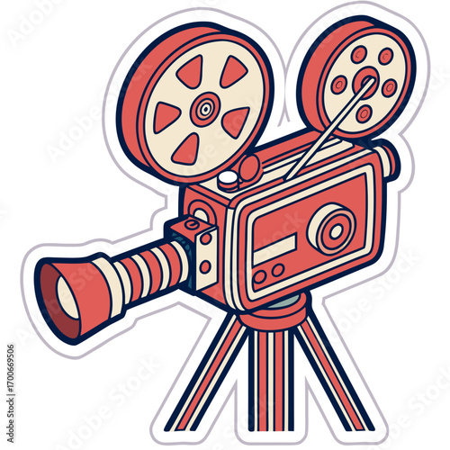 Movie Camera Sticker Vector Illustration

