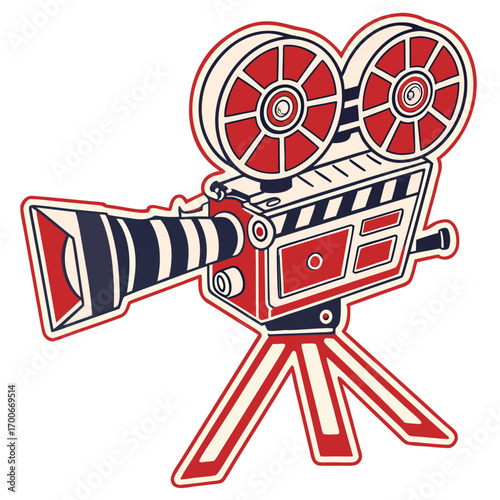 Movie Camera Sticker Vector Illustration
