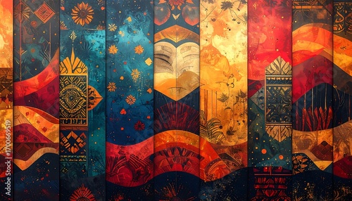 Vibrant abstract pattern with layered textures