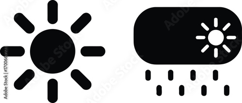 Weather Control Icon Set Featuring a Glowing Sun and a Cloudy Rain Cloud for Weather Modification and Awareness Campaigns