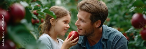 Caucasian male and female enjoying apple picking in orchard