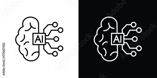 AI brain icon in line design. editable stroke icon.