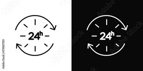 24 Hrs icon in line design. editable stroke icon.