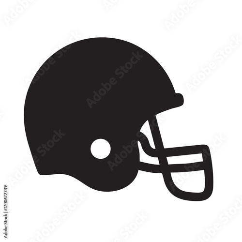 Simple black silhouette of an american football helmet with a facemask on a white background