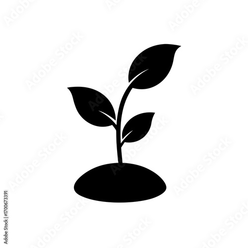 Black silhouette of a sprouting plant icon on transparent background
