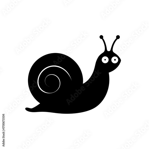 Illustration of a black and white snail on transparent background