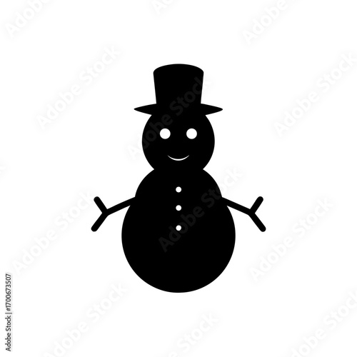 Silhouette of a simple cartoon snowman art on transparent background