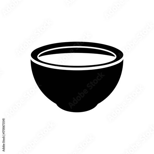 Illustration of a simple black bowl icon on transparent background
