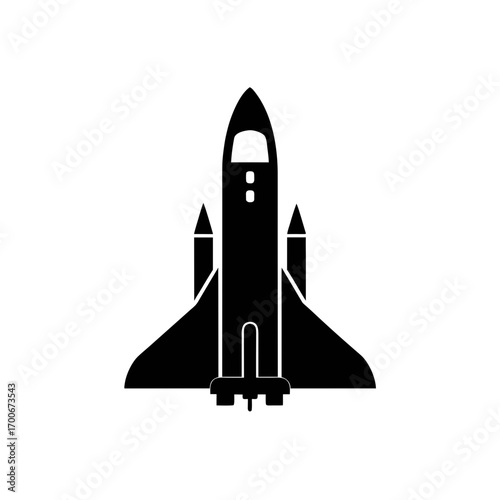 Silhouette of a space shuttle launching up on transparent background