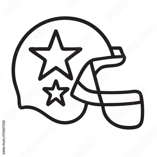 Simple line art icon of a football helmet featuring two stars on the side