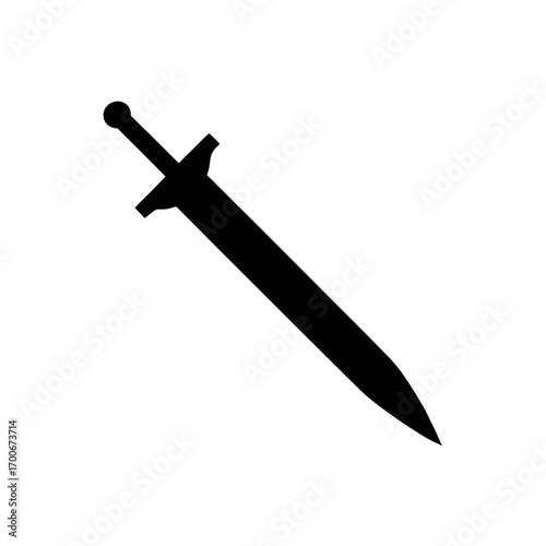 Simple black silhouette of a long sword on transparent background