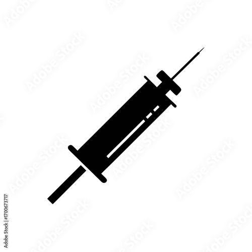 Silhouette image of a medical syringe tool on transparent background