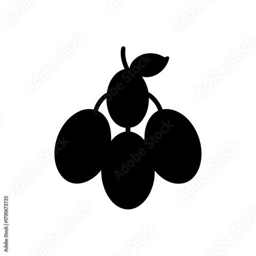 Silhouette of a bunch of plums with leaf on transparent background