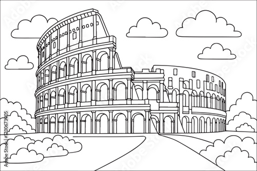 colosseum hand drawn vector doodle illustration of coliseum coloring page for kids line art