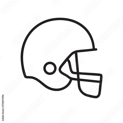 Simple hand drawn outline sketch of an american football helmet viewed from the side on a white background