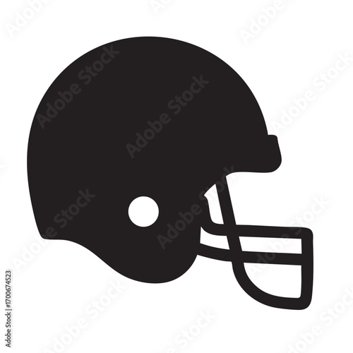 Silhouette of a black american football helmet with facemask on a white background