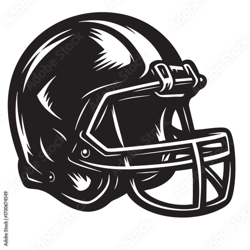 American football helmet isolated on white background in a stylized black and white sketch style