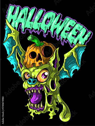 Mutant Bat Pumpkin – Creepy Halloween Monster Illustration
