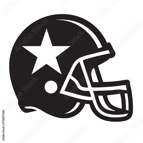 Iconic black american football helmet with a white star emblem and protective facemask